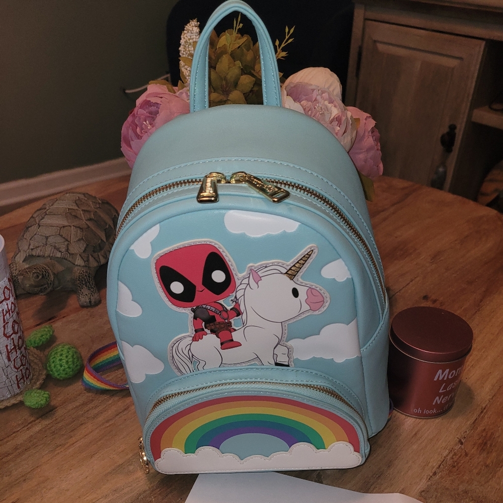 SOLD Rare Loungefly deadpool anniversary limited rainbow unicorn backpack marvel